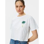 Koton Crop Tişört Kısa Kollu Bisiklet Yaka Nakış Detaylı - 2XL - Beyaz