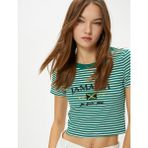Koton Crop Tişört Kısa Kollu Dar Kalıp Kaşkorse Işlemeli - XS - Yeşil