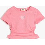 Koton Crop Tişört Kısa Kollu Pencere Detaylı Yuvarlak Yaka Pamuklu - Pembe - 7 - 8 Yaş