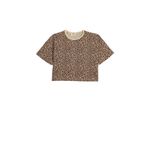 Koton Crop Tişört Leopar Desenli Kısa Kollu Yuvarlak Yaka Pamuklu
