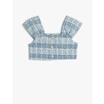 Koton Crop Tüvit Bluz Kolsuz İnci Düğme Detaylı