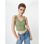 Koton Crop V Yaka Atlet Pamuklu Ribanalı Slim Fit - Yeşil