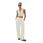 Koton Crop Yelek Keten Karışımlı Kolsuz V Yaka Düğmeli Slim Fit