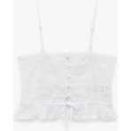 Koton Dantel Detaylı Askılı Düğmeli Fiyonklu Armürlü Crop Bluz - Beyaz - 34