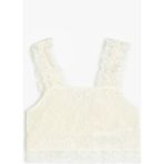 Koton Dantel Detaylı Kare Yaka Askılı Crop Bluz - Ekru - 7 - 8 Yaş