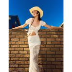 Koton Dantel Detaylı Kısa Balon Kollu Bağlamalı Fiyonklu Crop Bluz - 38 - Ekru