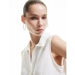 Koton Dar Kesim Keten Karışımlı Düğmeli Kolsuz Crop Gömlek