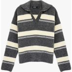 Koton Devrik Yaka Uzun Kollu Çizgili Oversize Triko Kazak - Sarı - XS