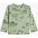 Koton Dinozorlu Uzun Kollu Pamuklu T-Shirt Erkek Çocuk İçin Günlük Stil Truvakar Kol - 4 - 5 Yaş - Yeşil
