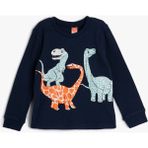 Koton Dinozorlu Uzun Kollu Pamuklu Tişört Erkek Çocuk İçin Lacivert Bisiklet Yaka - 9 - 12 Ay