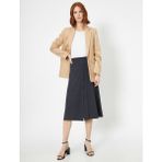 Koton Düğme Detaylı Yırtmaçlı Midi Etek - S - Siyah