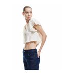 Koton Düğmeli Omzu Açık Kısa Kollu Ajurlu Crop Bluz