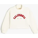 Koton Ekru Crop Oversize Kolej Sweatshirt Dik Yaka Kız Çocuk Şardonlu Rahat Tasarım - 13 - 14 Yaş