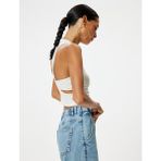 Koton Ekru Halter Yaka Atlet Fitilli Kolsuz Slim Fit Kadın Nefes Alabilir Kumaş - XS