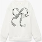 Koton Ekru Renkli Bisiklet Yaka Uzun Kollu Kız Çocuk Fiyonk Baskılı Sweatshirt - 9 - 10 Yaş
