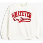 Koton Ekru Renkli Kız Çocuk Sweatshirt Uzun Kollu Slogan Baskılı Pamuklu Tasarım - 4 - 5 Yaş