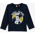 Koton Erkek Bebek Baskılı Tişört Uzun Kollu Pamuklu - 3 - 6 Ay - Lacivert