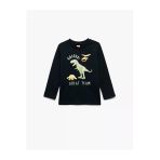 Koton Erkek Bebek Dinozor Baskılı Uzun Kollu Bisiklet Yaka Pamuklu T-shirt