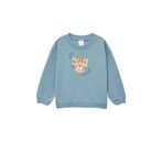 Koton Erkek Bebek Pamuklu Uzun Kollu Bisiklet Yaka Kaplan Baskılı Oversize Sweatshirt, Mavi, 24-36 Ay