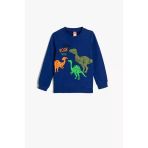 Koton Erkek Bebek Sweatshirt Dinozor Baskili Bisiklet Yaka Uzun Kollu Sardonlu Pamuklu