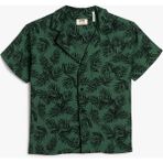 Koton Erkek Çocuk Floral Desenli Kısa Kollu Gömlek Günlük Stil Tek Cep Detaylı - 11 - 12 Yaş - Yeşil