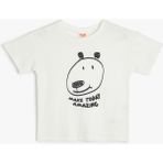 Koton Erkek Çocuk Köpek Baskılı Kısa Kollu Pamuklu T-Shirt Bisiklet Yaka Regular Fit - Ekru - 4 - 5 Yaş