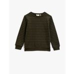 Koton Erkek Çocuk Pamuklu Çizgili Bisiklet Yaka Islemeli Sweatshirt Lacivert 1YMB18970ZK01M912