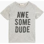 Koton Erkek Çocuk Yazılı T-Shirt Kısa Kollu Bisiklet Yaka Pamuklu - 7 - 8 Yaş - Gri
