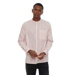 Koton Erkek Hakim Yaka, Uzun Kollu Çizgili Gömlek, Pembe, 3XL