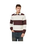 Koton Erkek Regular Fit Renk Bloklu Şardonlu Uzun Kollu Polo Yaka Sweatshirt, Bordo Çizgili, S Beden
