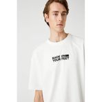 Koton Erkek T-Shirt, Bisiklet Yaka, Kısa Kol, Ekru, 3XL