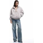 Koton Fermuarlı Dik Yaka Cepli Suni Kürk Peluş Oversize Crop Mont - 44 - Ekru