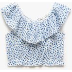 Koton Fırfır Detaylı Kolsuz Çiçekli Crop Bluz - Beyaz - 11 - 12 Yaş