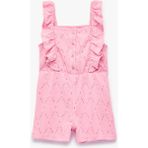 Koton Fırfırlı Düğmeli Kare Yaka Brodeli Kısa Tulum - Pembe - 3 - 4 Yaş