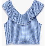 Koton Fırfırlı Kolsuz Düşük Omuz Ekoseli Crop Bluz - Mavi - 9 - 10 Yaş