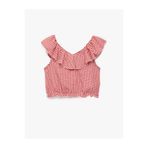Koton Fırfırlı Kolsuz Düşük Omuz Ekoseli Crop Bluz