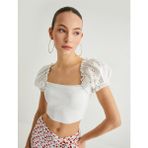Koton Fisto Balon Kol Crop Bluz - Beyaz - M