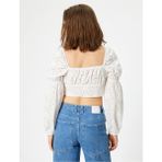 Koton Fisto Crop Bluz Balon Kol Kalp Yaka Bağlama Detaylı Slim Fit - 36 - 001-Beyaz
