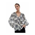 Koton Floral Desenli Viskon Bağlamalı Yuvarlak Yaka Uzun Kollu Bluz