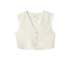 Koton Geniş Kalıp Viskon Keten Karışımlı Düğmeli Crop Blazer Yelek