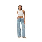 Koton Geniş Paça Yırtık Kot Pantolon Standart Bel Düğmeli - Bianca Wide Leg Jeans