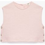 Koton Inci Düğme Detaylı Bisiklet Yaka Kolsuz Crop Tüvit Bluz - Pembe - 7 - 8 Yaş