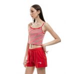 Koton İp Askılı Kalp İşlemeli Fiyonklu Çizgili Crop Bluz