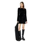 Koton Kadife Uzun Kollu Mini Sırt Detaylı Bisiklet Yaka Slim Fit Elbise