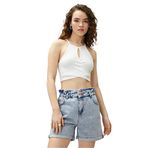 Koton Kadın Crop Atlet Halter Yaka Pencere Detaylı Fitilli, Ekru (010), L
