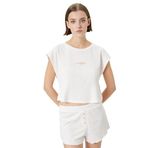 Koton Kadın Crop Pijama Üstü Kısa Kollu Bisiklet Yaka Nakışlı Fitilli Viskon Karışımlı, Pembe, S