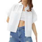 Koton Kadın Crop Poplin Gömlek Kısa Kollu Pamuklu Kırık Beyaz, 34
