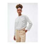 Koton Kadın Crop Sweatshirt Bisiklet Yaka Yanları Büzgülü Uzun Kollu, Ekru Çizgili, XS
