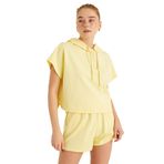 Koton Kadın Crop Sweatshirt Kapüşonlu Kısa Kollu, Sarı, XS