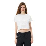 KOTON Kadın Crop Tişört Rahat Kalıp Kısa Kollu Bisiklet Yaka Pamuklu, Ekru (010), Xs